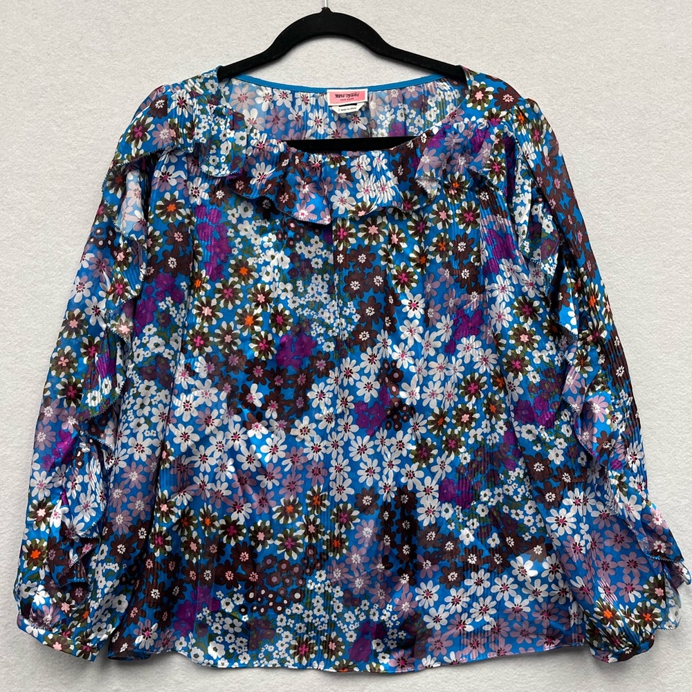 Kate Spade Blue and Purple Graphic Bishop Sleeve Blouse